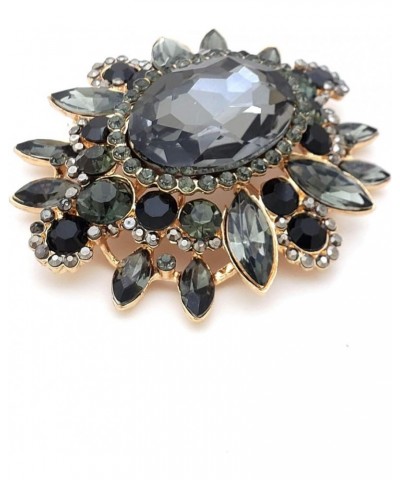 Women's Elegant Oval Crystal Rhinestone Sunflower Flower Brooch Pin Hematite + Gold Tone $9.00 Brooches & Pins