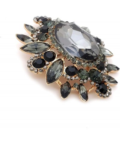 Women's Elegant Oval Crystal Rhinestone Sunflower Flower Brooch Pin Hematite + Gold Tone $9.00 Brooches & Pins