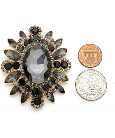 Women's Elegant Oval Crystal Rhinestone Sunflower Flower Brooch Pin Hematite + Gold Tone $9.00 Brooches & Pins