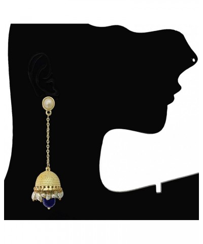 Traditional Long Indian Jhumka Jhumki Golden Dangle Earrings With Pearl For Women Blue $7.55 Earrings