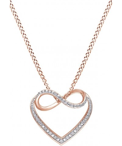 Round Cut White Natural Diamond Infinity Heart Pendant Necklace in 14K Gold Over Sterling Silver rose-gold-plated-silver $32....