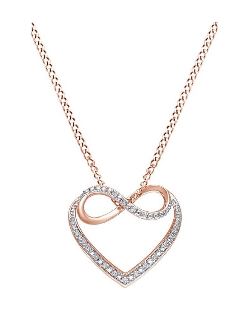 Round Cut White Natural Diamond Infinity Heart Pendant Necklace in 14K Gold Over Sterling Silver rose-gold-plated-silver $32....