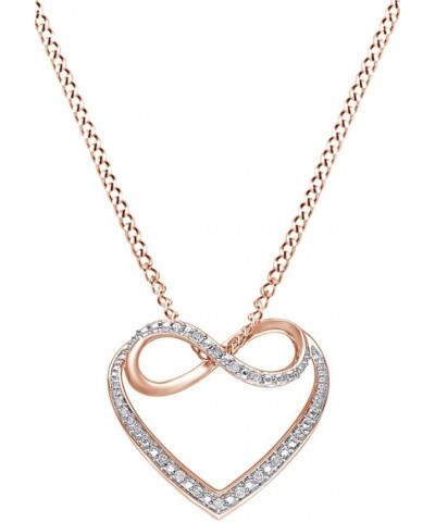 Round Cut White Natural Diamond Infinity Heart Pendant Necklace in 14K Gold Over Sterling Silver rose-gold-plated-silver $32....