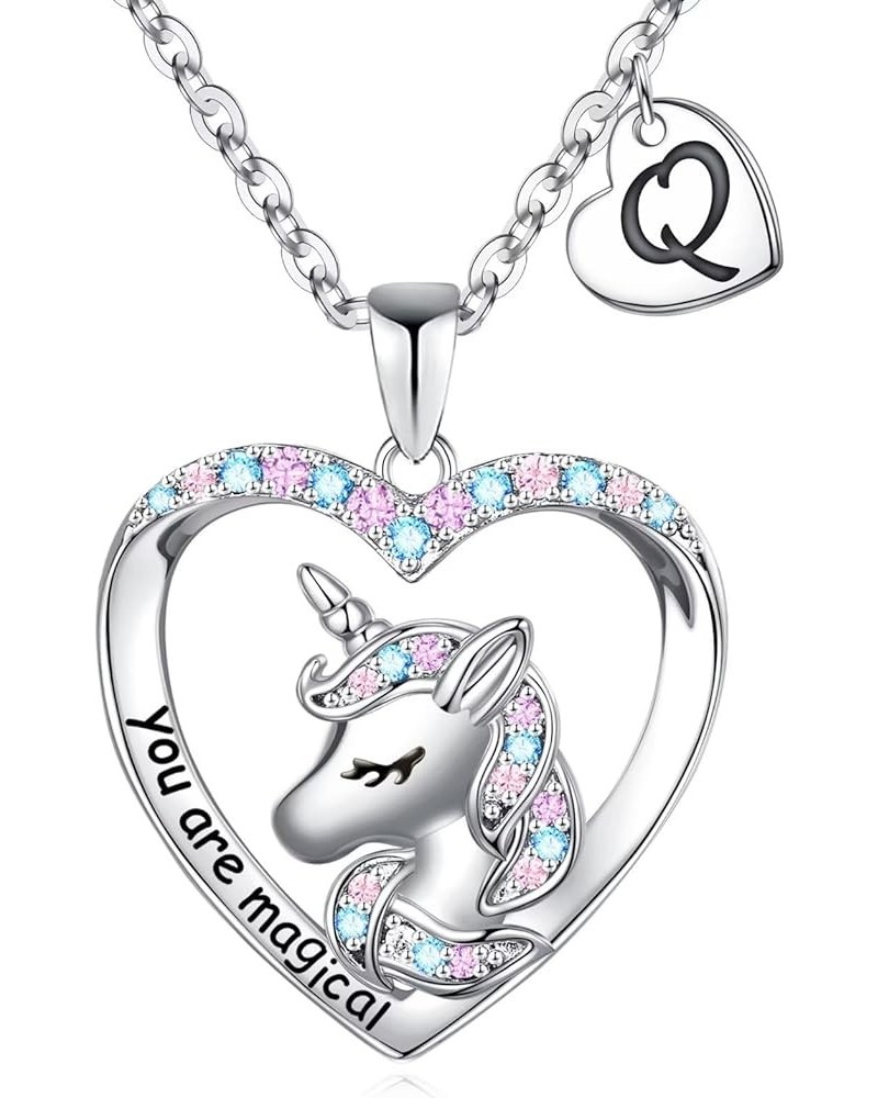 Unicorns Gifts for Girls Teen Girls, 14K White Gold Plated CZ Heart You Are Magical Unicorn Necklace Girls Jewelry Initial Un...