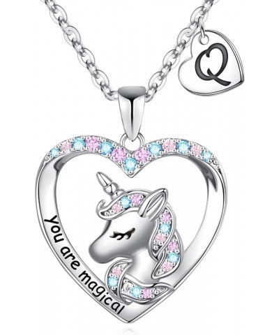 Unicorns Gifts for Girls Teen Girls, 14K White Gold Plated CZ Heart You Are Magical Unicorn Necklace Girls Jewelry Initial Un...