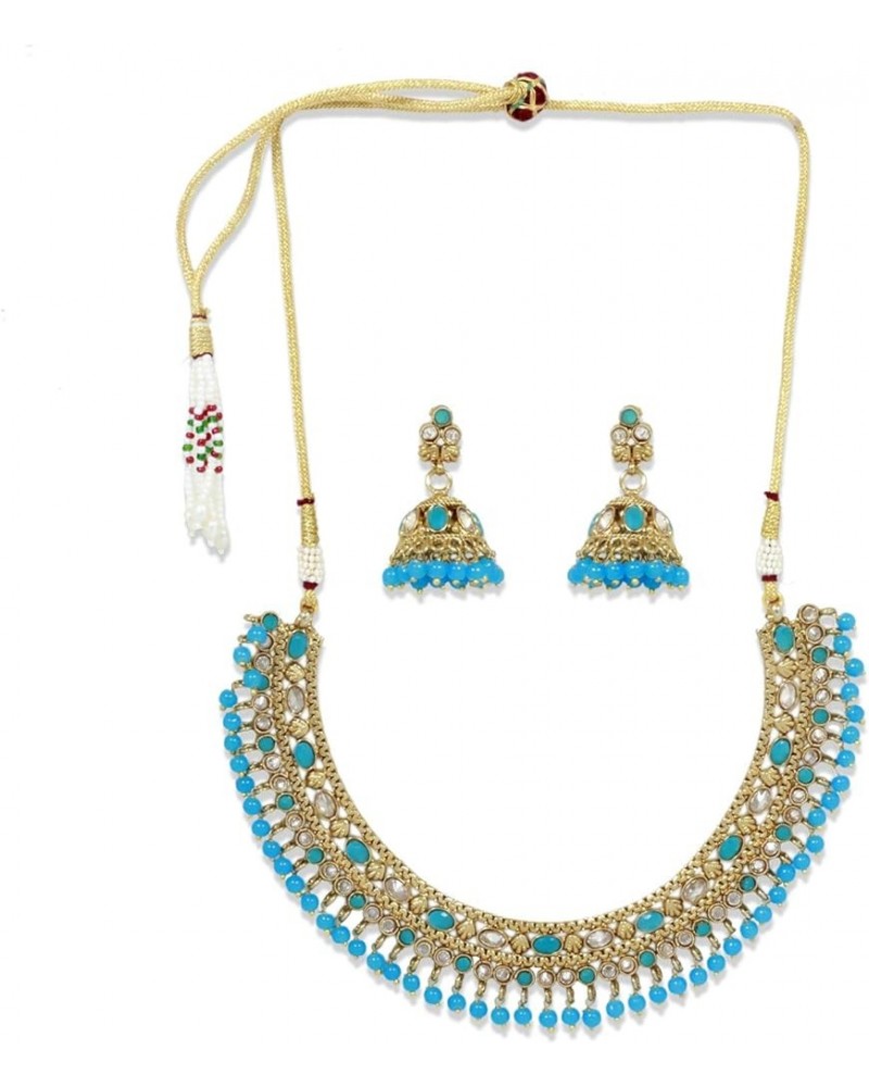 Indian Bollywood Style Antique Gold plated Multi Color Choker Necklace & Earrings for Women with Adjustable Dori, Wedding Gif...