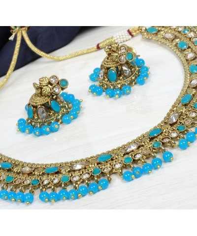 Indian Bollywood Style Antique Gold plated Multi Color Choker Necklace & Earrings for Women with Adjustable Dori, Wedding Gif...