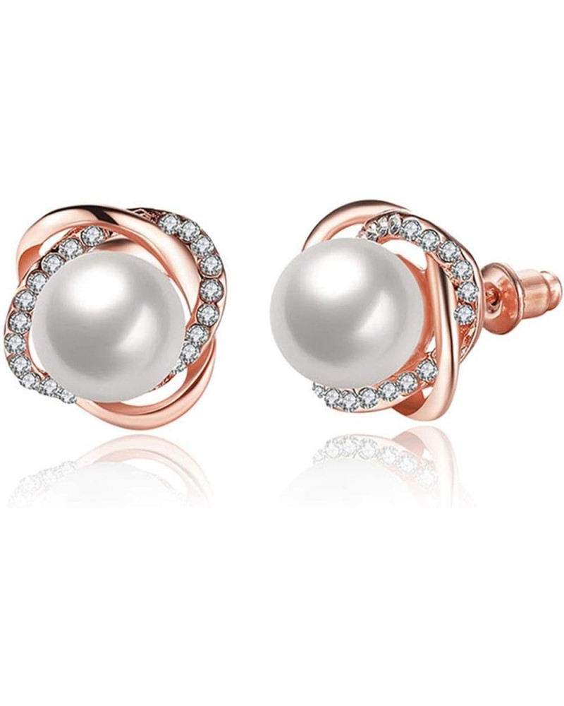 Guoshang Rose Pearl Stud Earrings for Women Fashion Jewelry Gifts,Silver Rose Gold $3.95 Earrings