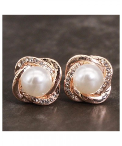 Guoshang Rose Pearl Stud Earrings for Women Fashion Jewelry Gifts,Silver Rose Gold $3.95 Earrings