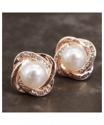 Guoshang Rose Pearl Stud Earrings for Women Fashion Jewelry Gifts,Silver Rose Gold $3.95 Earrings