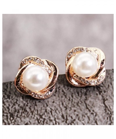 Guoshang Rose Pearl Stud Earrings for Women Fashion Jewelry Gifts,Silver Rose Gold $3.95 Earrings