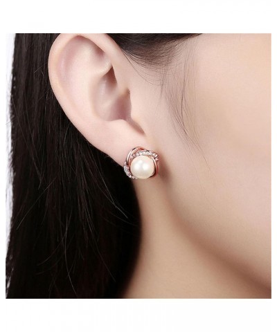 Guoshang Rose Pearl Stud Earrings for Women Fashion Jewelry Gifts,Silver Rose Gold $3.95 Earrings