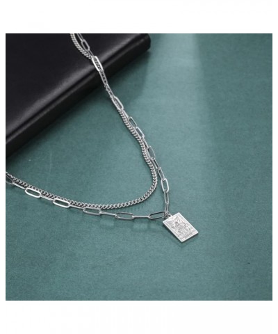 Double Layer Necklace Vintage Tarot Jewelry Good Luck Amulet Pendants Stainless Steel Necklace Steel Color-JUSTICE $8.66 Neck...