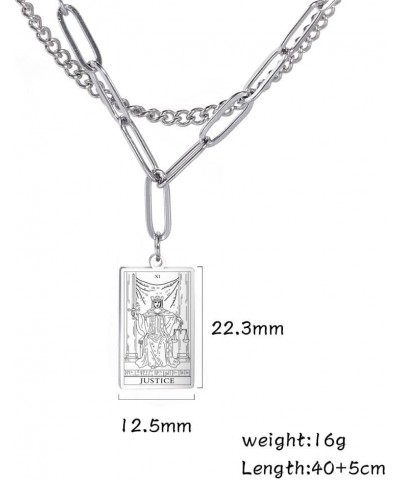 Double Layer Necklace Vintage Tarot Jewelry Good Luck Amulet Pendants Stainless Steel Necklace Steel Color-JUSTICE $8.66 Neck...