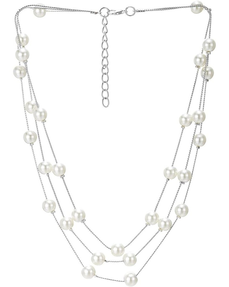 Statement Necklace Three-Strand Long Chains with Synthetic Pearl Beads, Elegant, Dress K-Beads Color: White-04 $9.87 Necklaces