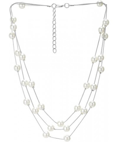 Statement Necklace Three-Strand Long Chains with Synthetic Pearl Beads, Elegant, Dress K-Beads Color: White-04 $9.87 Necklaces