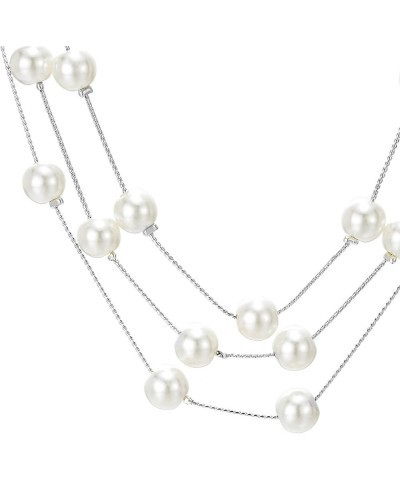 Statement Necklace Three-Strand Long Chains with Synthetic Pearl Beads, Elegant, Dress K-Beads Color: White-04 $9.87 Necklaces