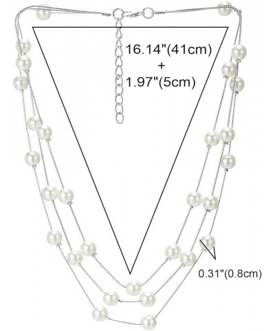 Statement Necklace Three-Strand Long Chains with Synthetic Pearl Beads, Elegant, Dress K-Beads Color: White-04 $9.87 Necklaces