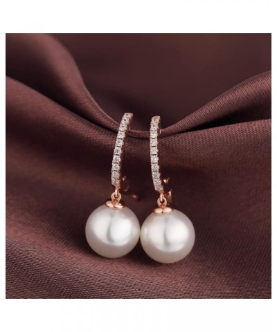 925 Sterling Silver Pearl Leverback Earrings for Women, 18K White Gold Plated Cubic Zirconia Pearl Diamond Earrings 10mm, Com...