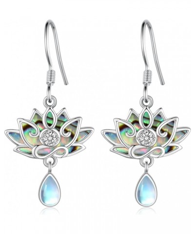 Lotus Earrings for Women 925 Sterling Silver Lotus Flower Earrings Yoga Spiritual Lotus Jewelry Gifts for Women Grils Abalone...