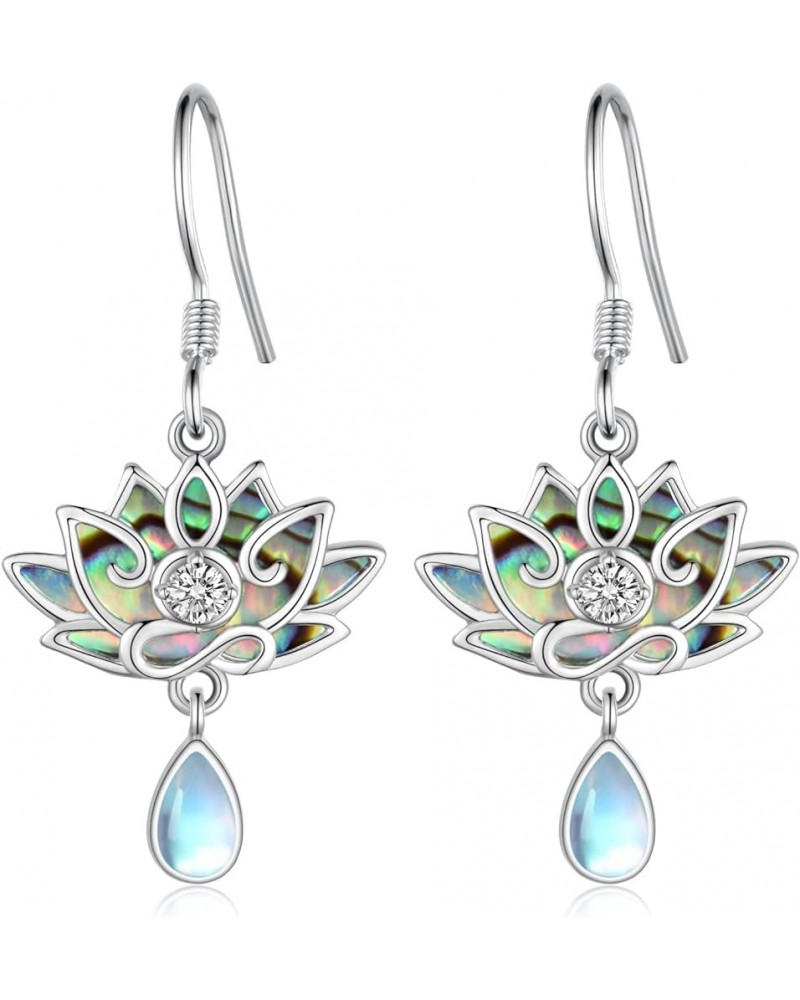 Lotus Earrings for Women 925 Sterling Silver Lotus Flower Earrings Yoga Spiritual Lotus Jewelry Gifts for Women Grils Abalone...