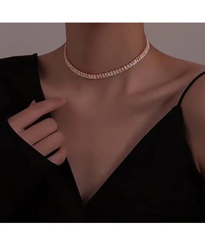 Tennis Rhinestone Necklace Chain Handmade 18K Gold Plated Short Diamond Choker Cubic Zirconia Dainty Aesthetic Tennis Necklac...