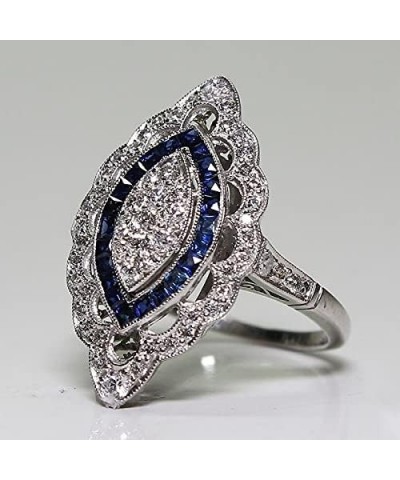 Antique Art Deco Large 925 Filigree Victorian Jewelry Sterling Silver Blue Sapphire & Diamond Ring Bride Wedding Engagement L...