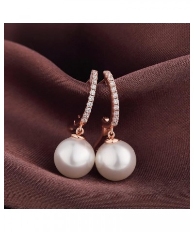 925 Sterling Silver Pearl Leverback Earrings for Women, 18K White Gold Plated Cubic Zirconia Pearl Diamond Earrings 10mm, Com...