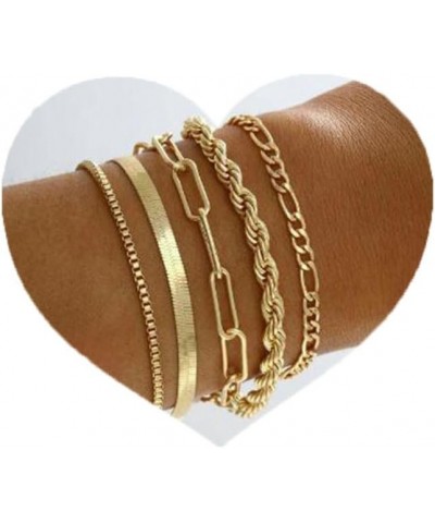 Gold Bracelets Sets Cute Beaded Bracelets Cuban Link Paperclip Chain Bracelet Jewelry 5pcs for Women and Teen Girls $8.84 Bra...