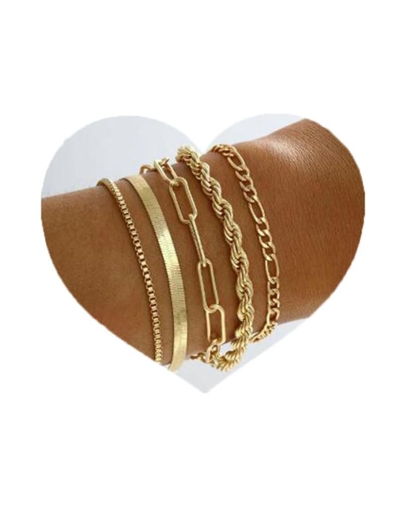 Gold Bracelets Sets Cute Beaded Bracelets Cuban Link Paperclip Chain Bracelet Jewelry 5pcs for Women and Teen Girls $8.84 Bra...