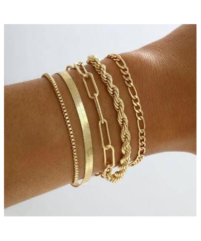 Gold Bracelets Sets Cute Beaded Bracelets Cuban Link Paperclip Chain Bracelet Jewelry 5pcs for Women and Teen Girls $8.84 Bra...