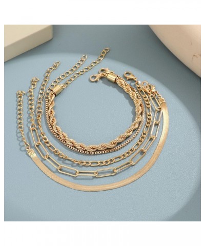 Gold Bracelets Sets Cute Beaded Bracelets Cuban Link Paperclip Chain Bracelet Jewelry 5pcs for Women and Teen Girls $8.84 Bra...