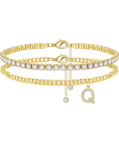 Ankle Bracelets for Women Initial Anklet, 14K Gold Plated Layered Cubic Zirconia Tennis Ankle Bracelets Dainty Letter Initial...