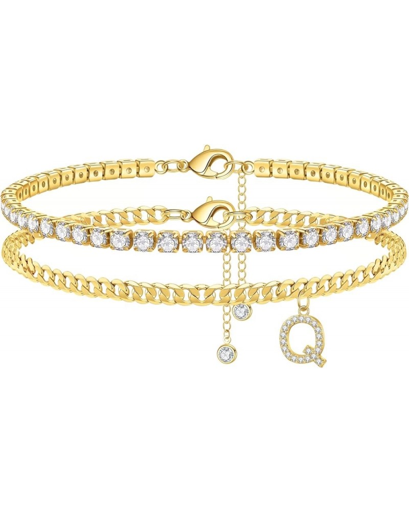 Ankle Bracelets for Women Initial Anklet, 14K Gold Plated Layered Cubic Zirconia Tennis Ankle Bracelets Dainty Letter Initial...