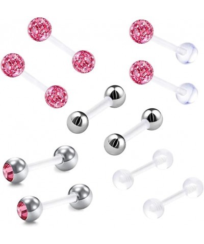 10pc 6mm/8mm/10mm Acrylic Bar Crystal Ball Barbell Ear Cartilage Tragus Daith Stud Earrings Body Piercing Jewelry pink Suitab...