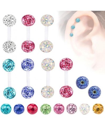 10pc 6mm/8mm/10mm Acrylic Bar Crystal Ball Barbell Ear Cartilage Tragus Daith Stud Earrings Body Piercing Jewelry pink Suitab...