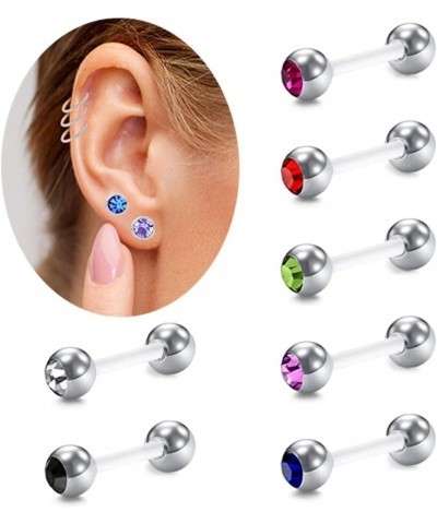 10pc 6mm/8mm/10mm Acrylic Bar Crystal Ball Barbell Ear Cartilage Tragus Daith Stud Earrings Body Piercing Jewelry pink Suitab...