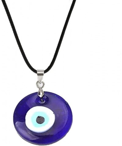 Turkish Blue Evil Eye Pendant Necklace Leather Rope Chain Cord Glass Evil Eye Protection Lucky Jewelry for Women Men round 1p...