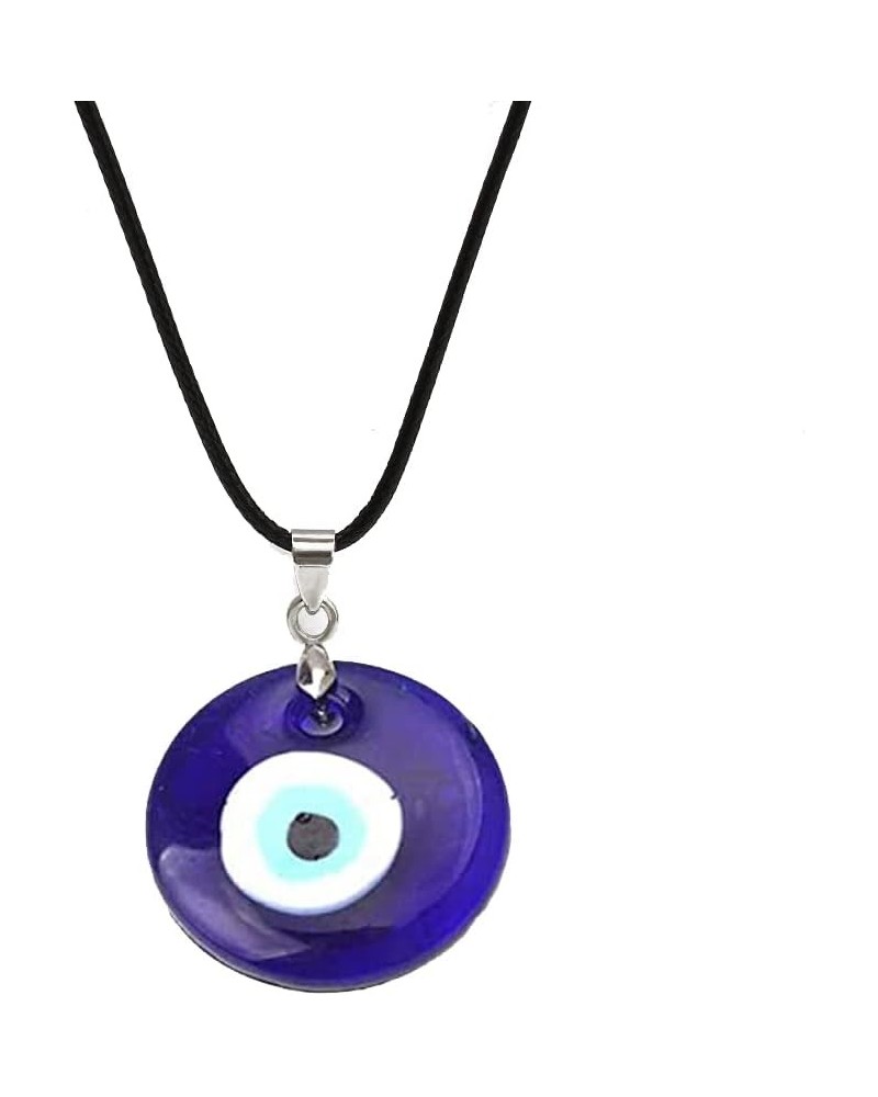 Turkish Blue Evil Eye Pendant Necklace Leather Rope Chain Cord Glass Evil Eye Protection Lucky Jewelry for Women Men round 1p...