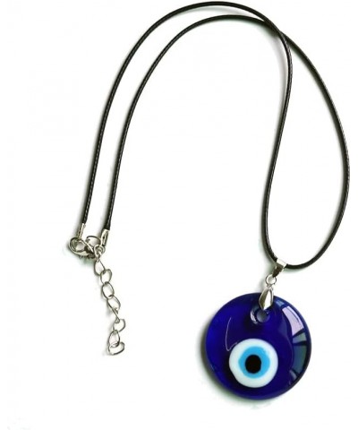 Turkish Blue Evil Eye Pendant Necklace Leather Rope Chain Cord Glass Evil Eye Protection Lucky Jewelry for Women Men round 1p...