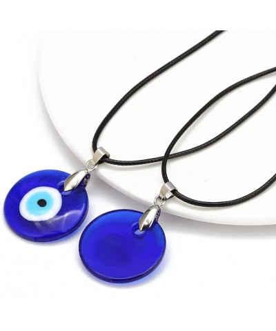 Turkish Blue Evil Eye Pendant Necklace Leather Rope Chain Cord Glass Evil Eye Protection Lucky Jewelry for Women Men round 1p...