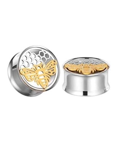 Honey Bee & Comb Ear Gauges - Pair of Stainless Steel Flared Ear Plugs - 8 Size Options 9/16" (14mm) $11.37 Body Jewelry