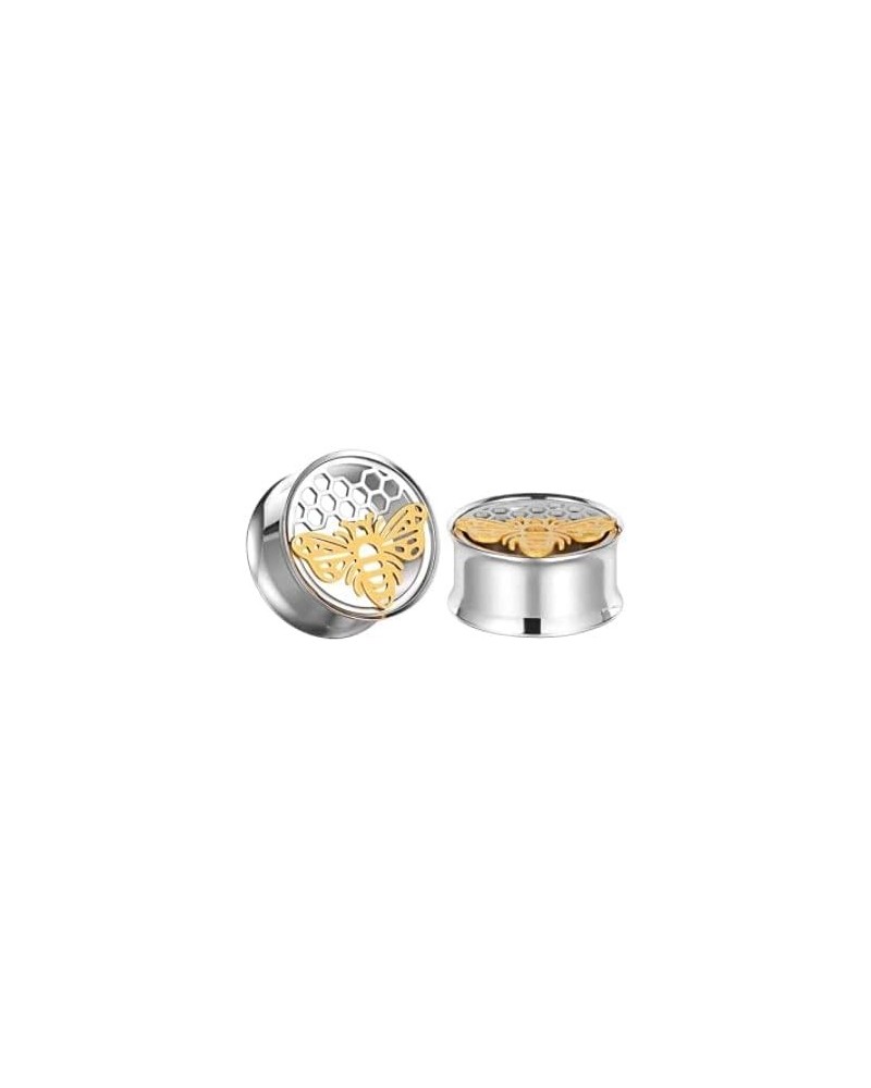 Honey Bee & Comb Ear Gauges - Pair of Stainless Steel Flared Ear Plugs - 8 Size Options 9/16" (14mm) $11.37 Body Jewelry