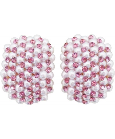 18k Gold Plated Colorful Crystal Little Pearl Omega Back Earrings Purple $10.19 Earrings