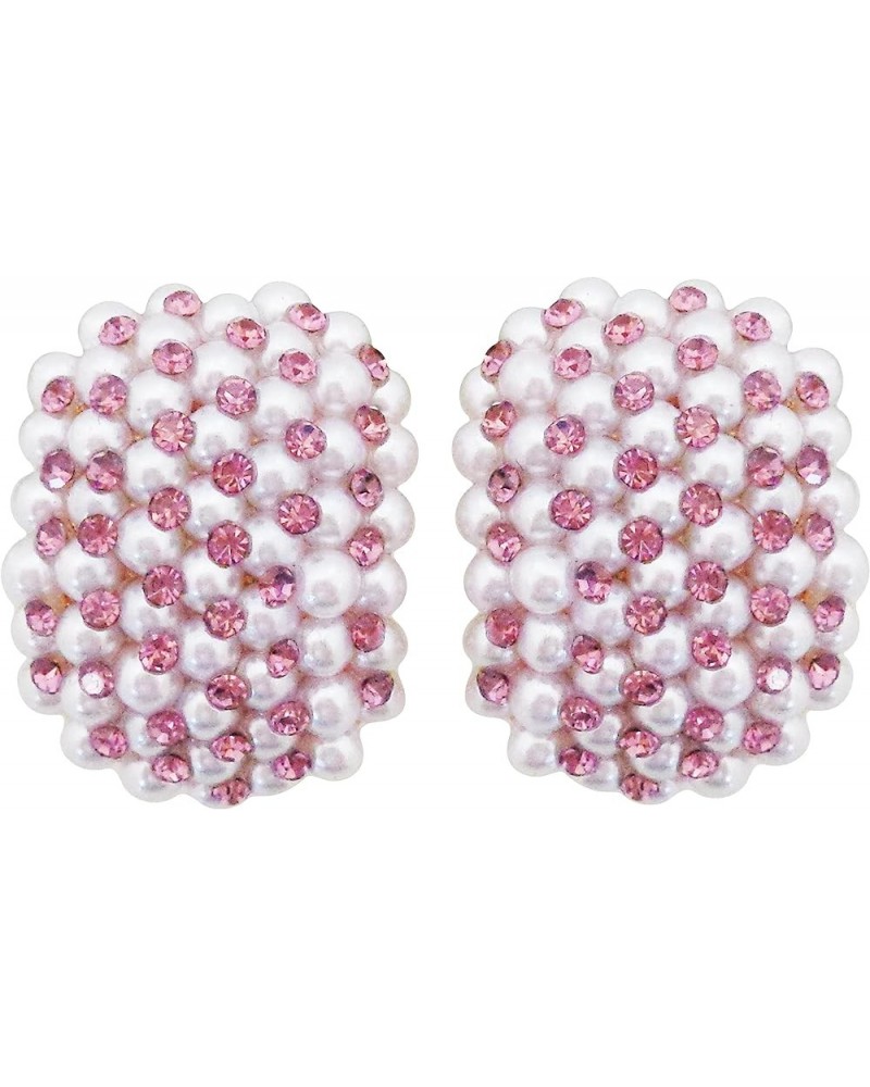 18k Gold Plated Colorful Crystal Little Pearl Omega Back Earrings Purple $10.19 Earrings