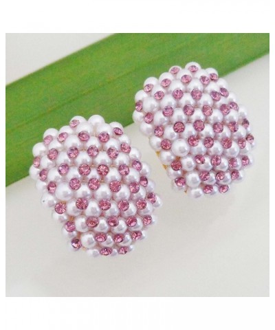 18k Gold Plated Colorful Crystal Little Pearl Omega Back Earrings Purple $10.19 Earrings