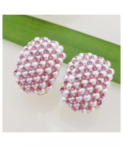 18k Gold Plated Colorful Crystal Little Pearl Omega Back Earrings Purple $10.19 Earrings