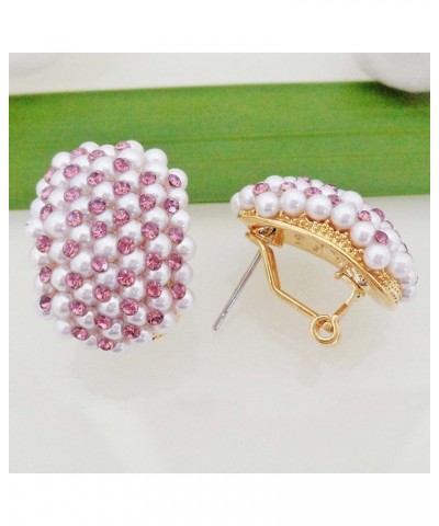 18k Gold Plated Colorful Crystal Little Pearl Omega Back Earrings Purple $10.19 Earrings