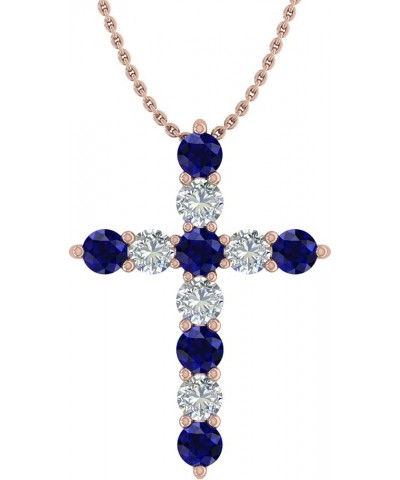 2 Carat Blue Sapphire & White Diamond Cross Pendant Necklace in 14K Gold (Silver Chain Included) Rose Gold $205.70 Necklaces