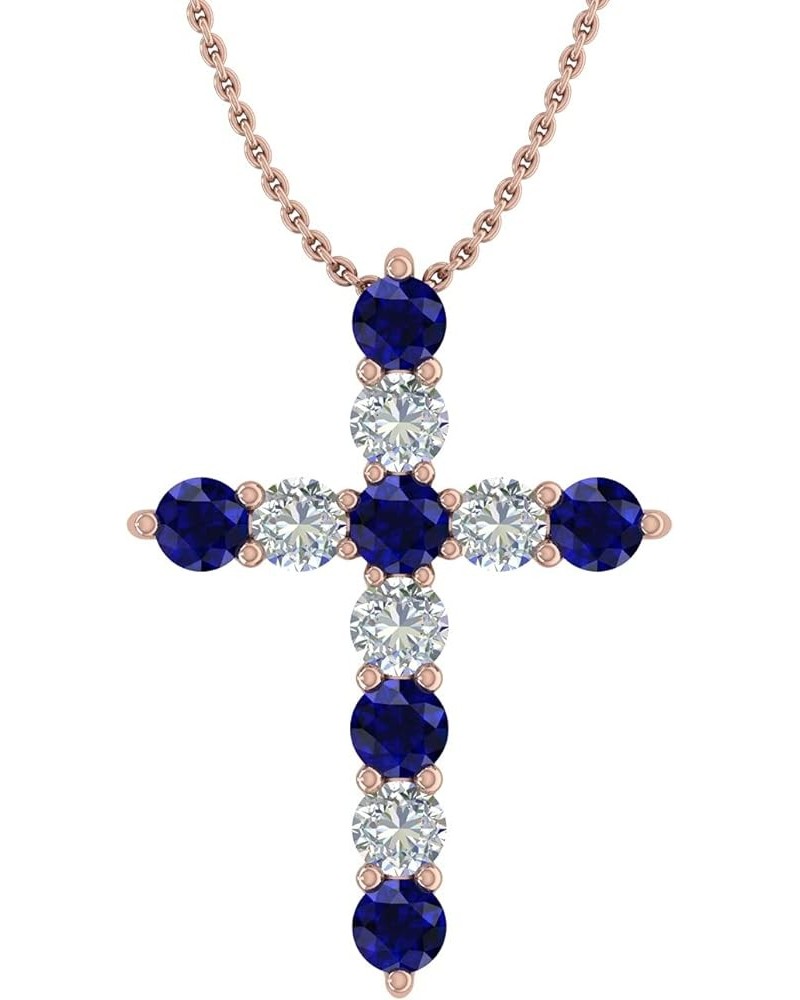 2 Carat Blue Sapphire & White Diamond Cross Pendant Necklace in 14K Gold (Silver Chain Included) Rose Gold $205.70 Necklaces